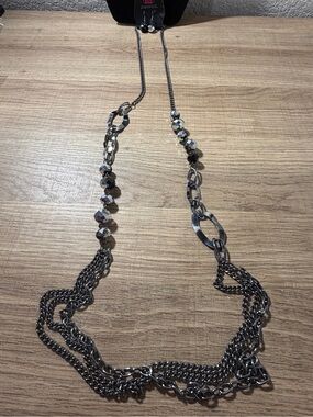 paparazzi Silver-Tone Layered Chain & Faceted Bead Necklace